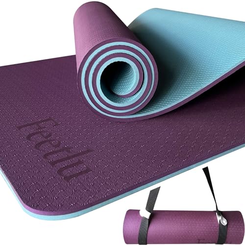 Feetlu Extra Thick Exercise Yoga Mat with Strap - 2/5 Inch (10MM), Non-Slip Workout Mat for Yoga, Pilates, and Floor Exerc...