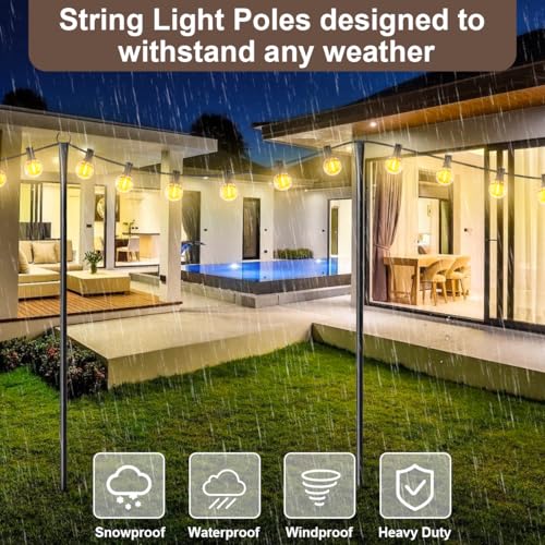 MuliVid 6 Pack 9FT String Light Poles for Outdoor,Metal Lights Hanging Pole Outside with Fork,Light Stand for Patio, Pergo...