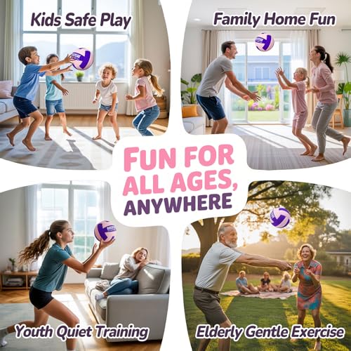 RUN2PEAK Super Soft Light Volleyball - Safe and Quiet Fabric Volleyball Ball for Indoor Play - Official Size 5 Kids Youth ...