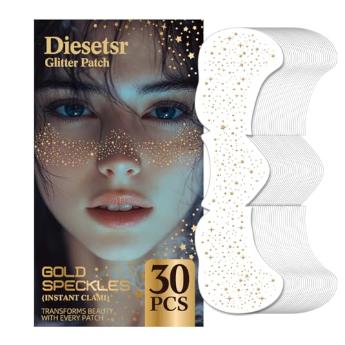 Glitter Freckles Face Tattoo, 30PCS Gold Body Glitter Temporary Tattoos Sparkle Patches for Women, Waterproof Fake Freckle...