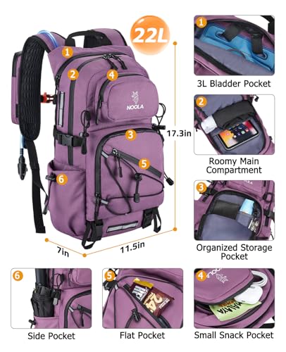 NOOLA Hydration Backpack with 3L Water Bladder, 22L / 25L Water Backpack for Hiking Cycling Biking, Lightweight Hiking Pack