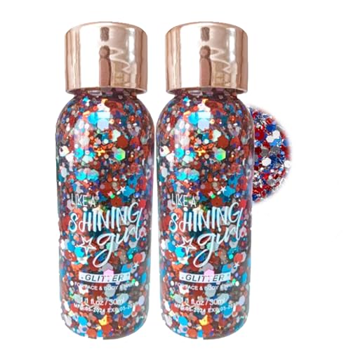 Red White and Blue Body Glitter, Hair Glitter, Red White and Blue Accessories USA Flag Pride Face Glitter, Hair Gel for In...