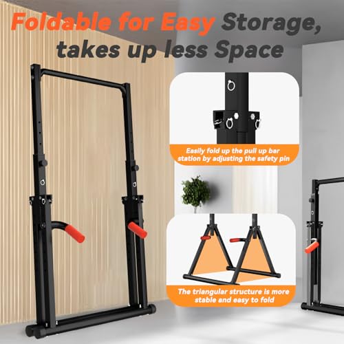 WATBKHE Power Tower Pull Up Dip Station Foldable, Pull Up Bar Station Adjustable, Multi-Function Home Gym, Strength Traini...