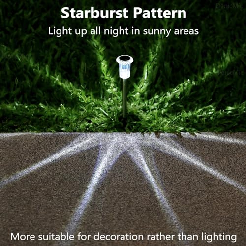 DenicMic Solar Lights Outdoor 10 Pack Waterproof 6000K Cold White LED Stainless Steel Stake Outside Lights for Yard Pathwa...