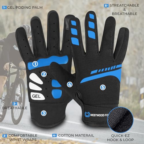 WESTWOOD FOX Cycling Gloves for Men Women, Full Finger, Anti-Slip Touchscreen Breathable Mountain Bike Gloves for MTB Ridi...