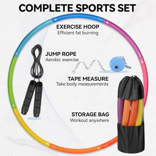 Phobby Weighted Exercise Hoop for Adults, 2.2lb&2.8lb Adjustable Fitness Hoop, 8 Detachable Hoop Sections with Jump Rope &...