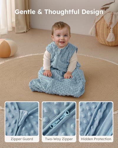 Yoofoss Fleece Baby Sleep Sack 6-12 Months with Plush Dots, TOG 1.5 Baby Wearable Blanket with 2-Way Zipper, Cotton Toddle...