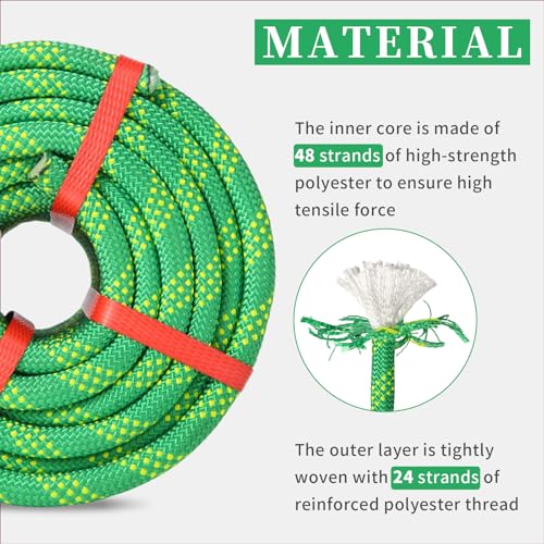 Arborist Rope Tree Climbing Rope 1/2 Inch 48 Strands Bull Rope for Construction Climbing Swing Sailing