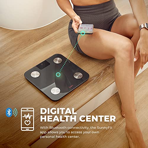 Sunny Health & Fitness 20 Metric Advanced Body Fat Composition BMI Scale with Health Tracker & Analyzer App - Smart Bathro...