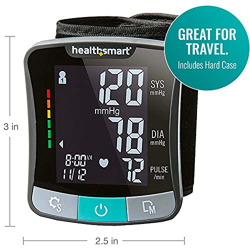 HealthSmart Digital Premium Wrist Blood Pressure Monitor with Cuff That Measures Pulse Heartbeat and High or Low BP, 120 R...