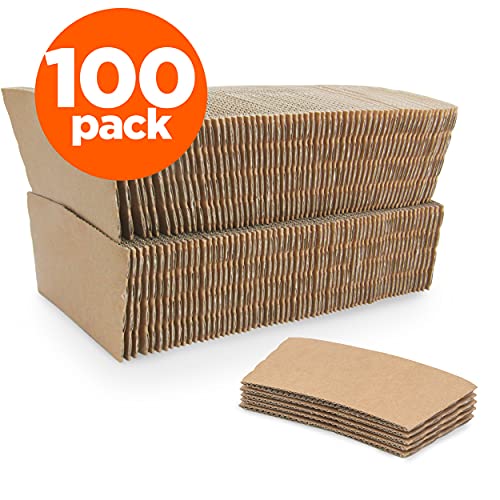 FMP Brands [100 Pack] Kraft Coffee Cup Sleeves Disposable for Hot Drinks, Durable Corrugated Cardboard Cup Sleeves for 12-...