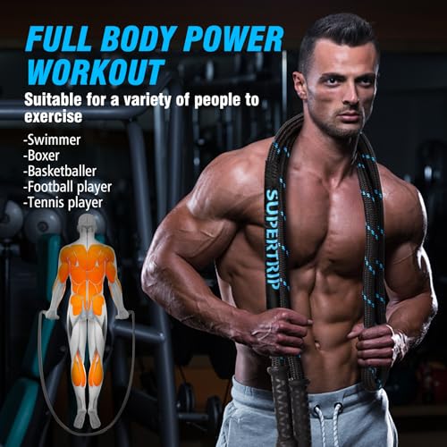 Supertrip Upgraded Weighted Jump Rope for Fitness Men Women Second Generation 360 Rotating Handles, 3.21LBS 3.38LBS 3.41LB...