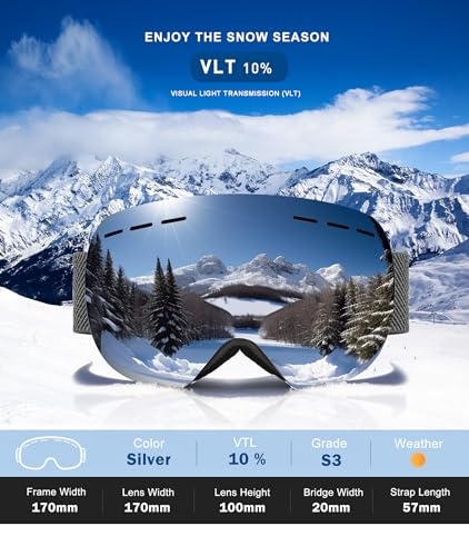 NSSIW Ski Goggles for Men Women Youth, OTG Snowboard Goggles Snow Goggles with Anti Fog and UV Protection Over Glasses 2 Pack