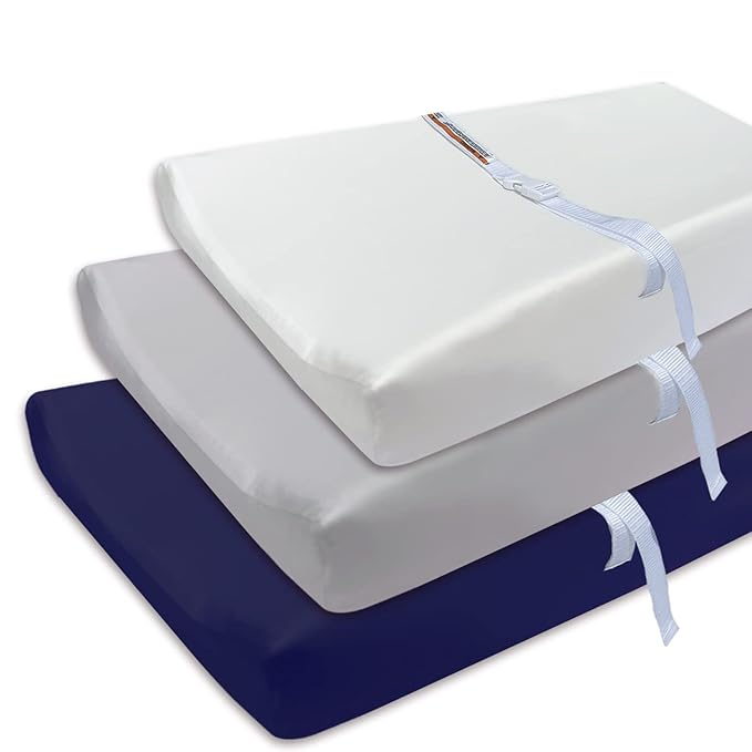 AMROSE 3 Pack Easy Care Changing Pad Covers, Ultra Soft Microfiber Diaper Change Table Sheets for Baby Boys and Girls, White & Gray & Navy