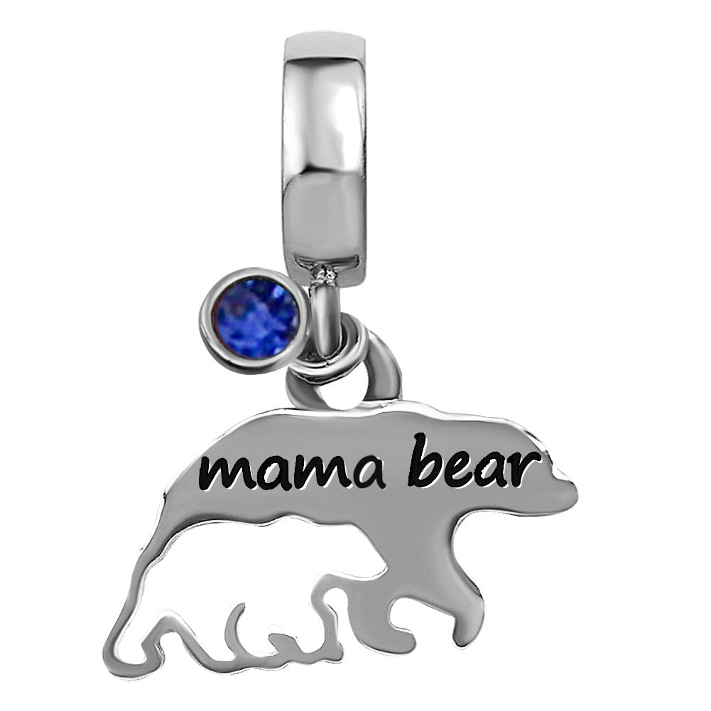 JMQJewelry Blue Dangle Mom Daughter Mama Bear Birthday Birthstone September Christmas Womens Bead Charms Compatible with Pandora