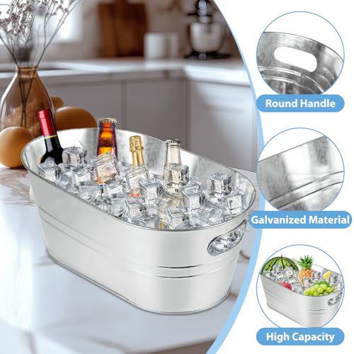 MIVIDE 4 Pack Galvanized Tub 3.3 Gallon Ice Bucket Large Metal Champagne Drink Bucket with Handles Galvanized Ice Buckets ...