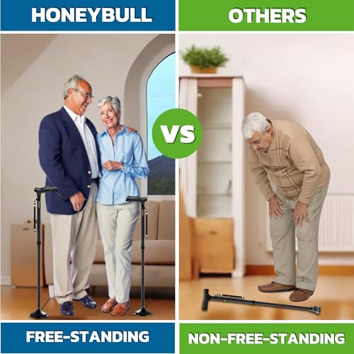 HONEYBULL Walking Cane for Men & Women Foldable, Adjustable, Heavy Duty, Free Standing, All Terrain, Collapsible Walking S...