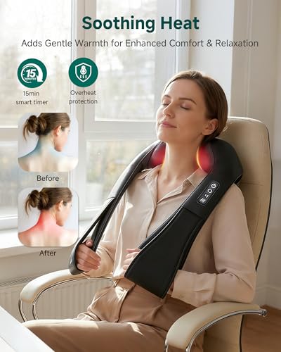 Snailax Shiatsu Neck and Shoulder Massager - Back Massager with Heat, Deep Kneading Electric Massage Pillow for Neck, Bac...