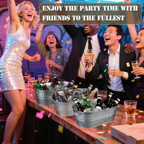 2 Pack Galvanized Tub Ice Bucket Large Metal Drink Buckets for Parties Beer Beverage Tub with Carry Handles for Champagne ...