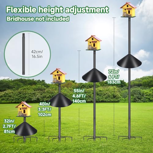 Proerr Smart Bird Feeder Pole Stand 79In,Adjustable Height Metal Bird House Pole for Outdoor Garden with Multiple Mounting...