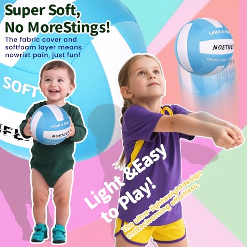 Noetifex Soft Volleyball-Super Soft Fabric Light Volleyball for Indoor Practice Safe and Quiet Kids Youth Beginners House ...