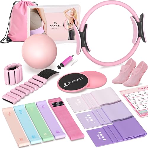 NANATI Pilates Kit, Home Pilates Workout Kit for Women, Pilates Equipment with 14.5" Pilates Ring and Ball, Resistance Ban...