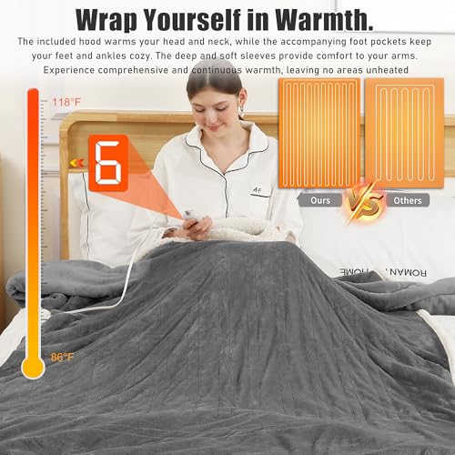 COZYTY Wearable Heated Blanket with Foot Pocket, Electric Snuggle Throw Blankets with Sleeves, 6 Heating Levels & 1-4H Aut...