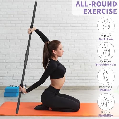 Scisum Yoga Stick 58 Inch Sturdy Alloy Steel - Adjustable Stick for Exercise, Stretching, Balance - Versatile Exercise Sti...