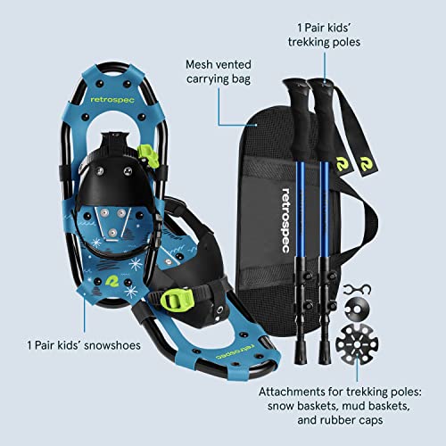 Retrospec Drifter Kids Snowshoes Bundle with Adjustable Trekking Poles - Lightweight Aluminum Hiking Sticks Collapsible fo...