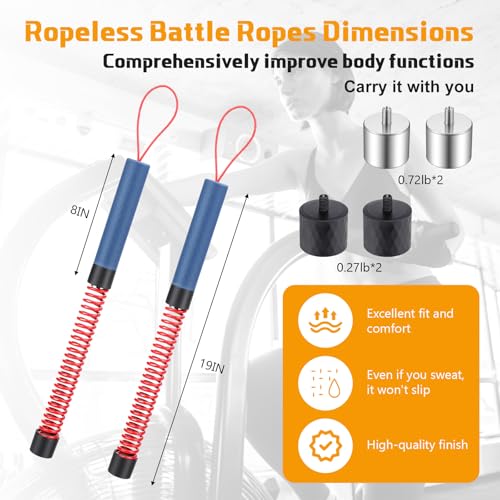 Tasdurian Upgraded Ropeless Exercise Rope 2.0 for Exercise Workout 4 Adjustable Weight Levels Jump Rope Portable Strength ...