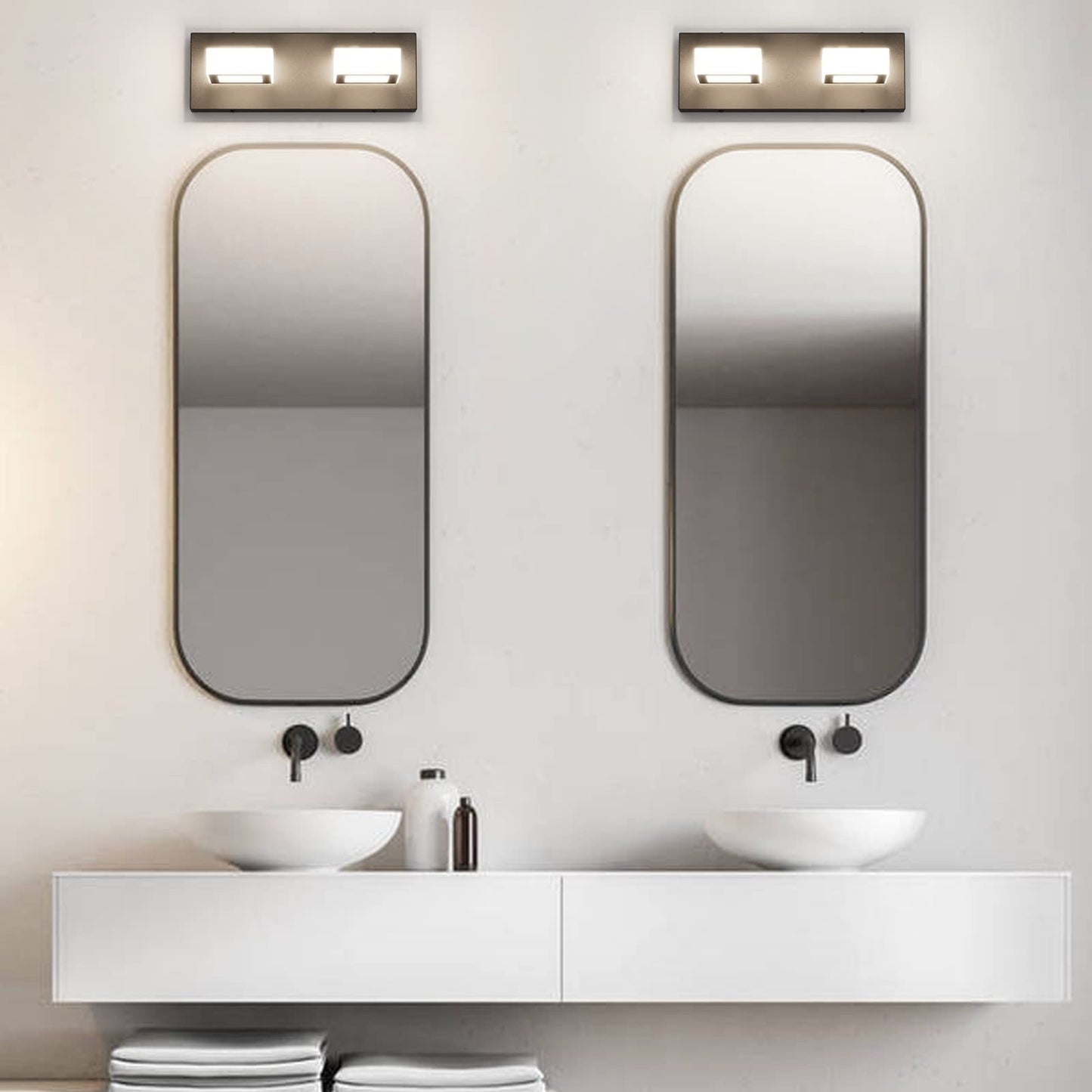Ralbay 2-Light Modern Black Vanity Light, Acrylic, Matte Black Finish, Natural White 4500K, Bathroom Lighting Fixtures