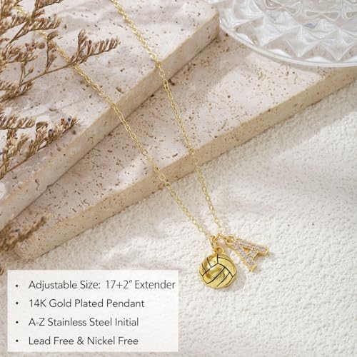 SKIRIFLA Volleyball Gifts for Teen Girls Women, Initial A-Z Name Letter Volleyball Necklace Christmas Gifts for Team Playe...