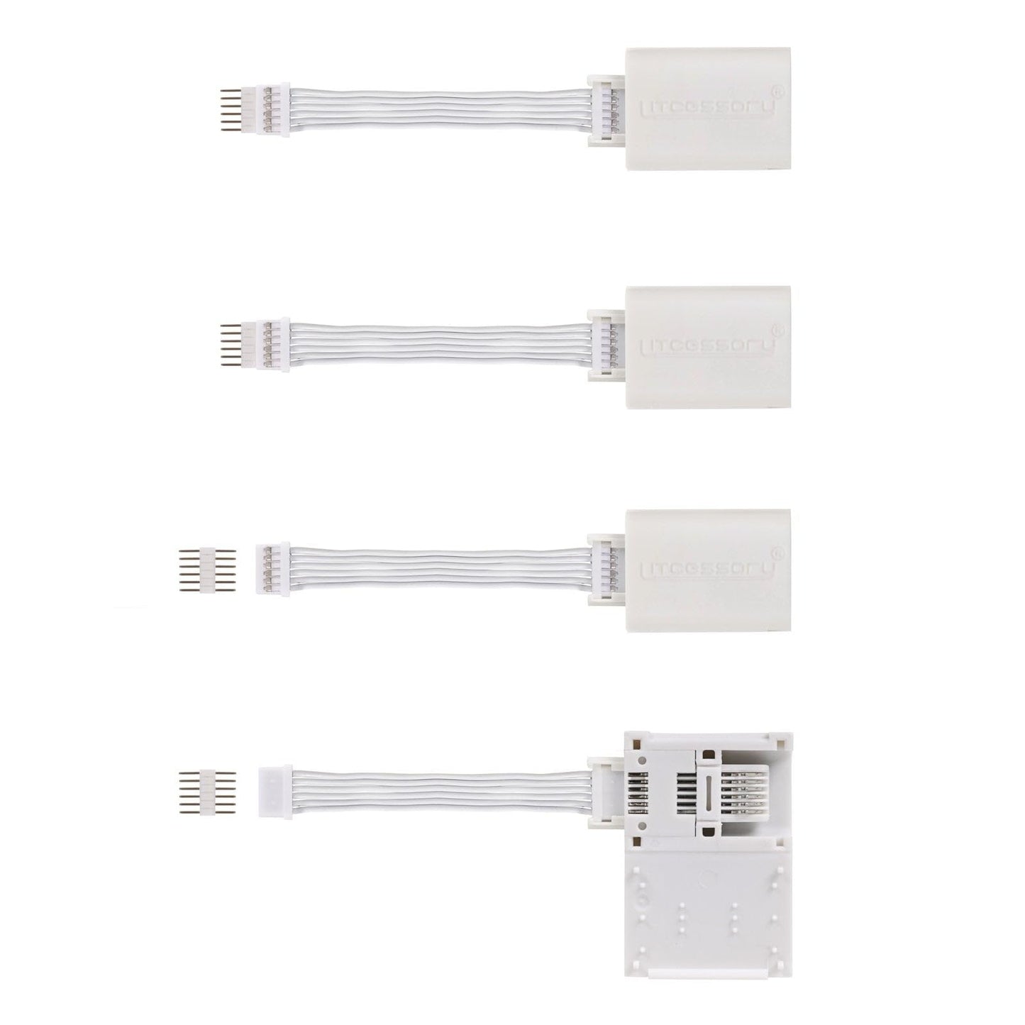 Litcessory 6-Pin To Cut-End Extension Connector For Philips Hue/Solo Lightstrip (2In  4 Pack  White - Micro 6-Pin V4 / Solo Lightstrip)