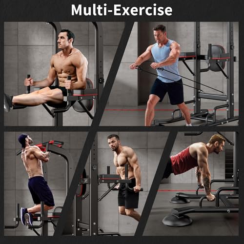 SogesHome Pull Up Bar and Dip Station, Heavy Duty Adjustable Home Gym Equipment for Strength Training, Multifunctional Wor...