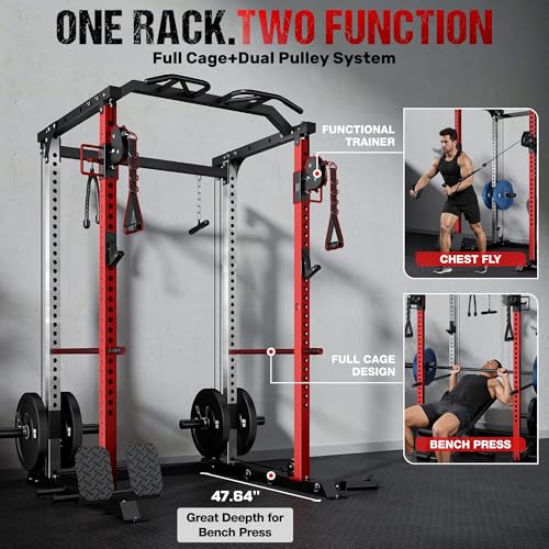 GOIMU DP01 Power Cage, 2000LBS Squat Rack with with Cable Crossover and Dual Independent Pulley System, Full Cage for Full...