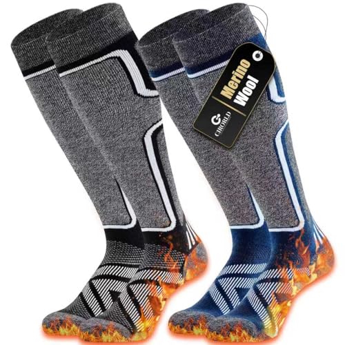 Cirorld Merino Wool Ski Socks Women Men,2 Pairs Knee High Winter Warm Skiing Socks Performance Thermal Snowboarding Socks