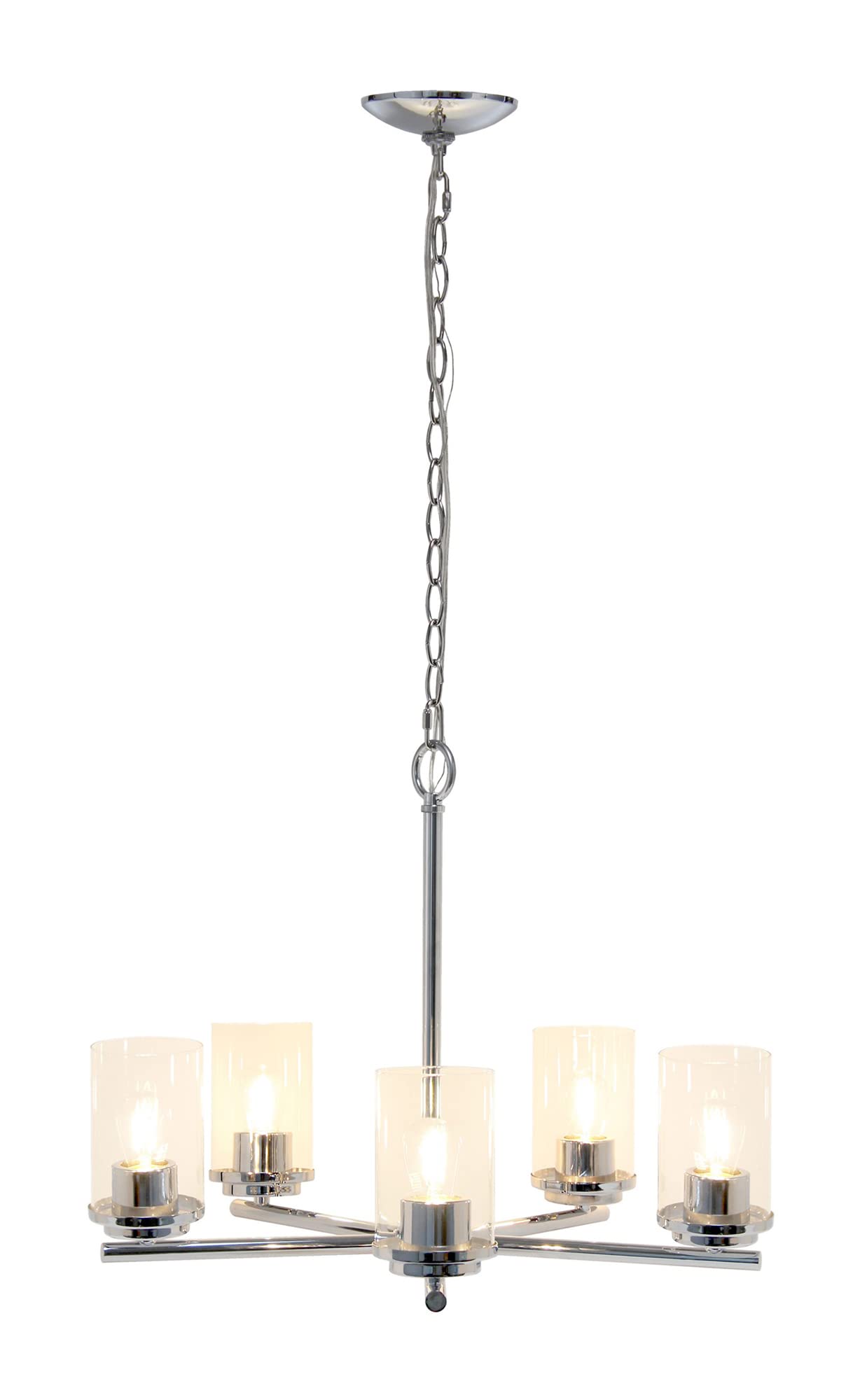 Elegant Designs 5-Light Chandelier, Chrome, 20.5in Metal & Glass, Model PT1019-CHR, Vintage Modern Design for Kitchen, Living Room, Dining Room