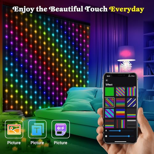 CoziTech Smart Curtain Lights 400 LED, Color Changing LED Curtains Light 6.6 * 6.6 FT, DIY Fairy String Light Curtain for ...