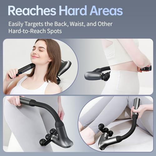 GrekoGadgetra Massage Gun with Extension Handle & 3-Ball Head for Deep Tissue, Back Muscle Massager with Multi Head, Hand ...