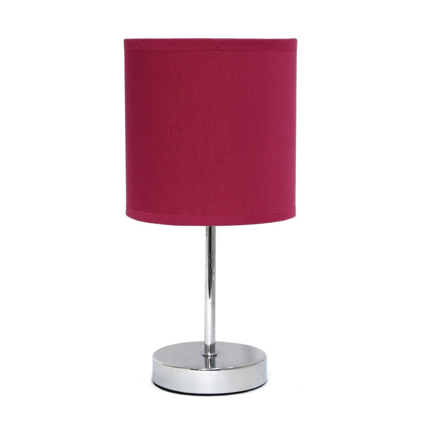 Creekwood Home Metal Stick Bedside Table Lamp, 11.81 Chrome With Fabric Drum Shade, Brushed Nickel/Wine, Model 1270-Cwt-2003-Wn