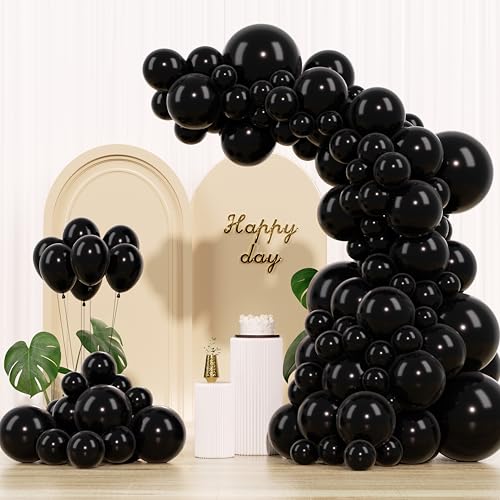 IXVAN Black Balloons 145pcs Different Sizes 5in 10in 12in 18in Shiny Metallic Black Latex Balloon Arch Kit Garland for Gra...