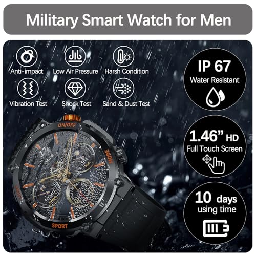 Military Smart Watch for Men Answer/Make Call, Outdoor Waterproof Tactical Sports Smartwatch with LED Flashlight Compass, ...