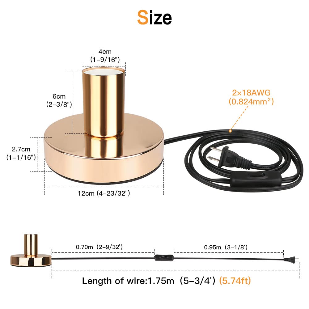 Helunsi Industrial Table Lamp Base, Gold Metal E26 E27, Short Desk Lamp with 5.8ft Cord, Model E507234