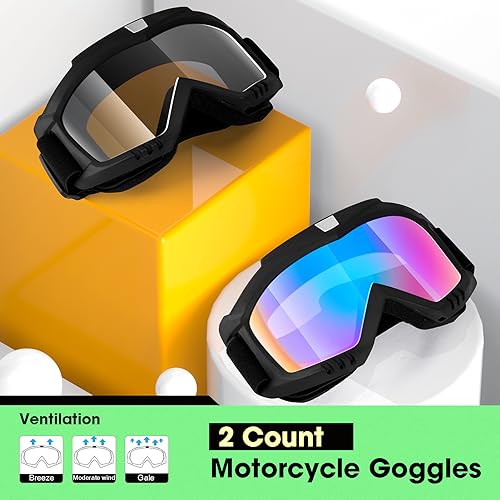 Dirt Bike Goggles Motorcycle Goggles - 2 Pack ATV, Ski, Windproof Glasses for Adults, Men, Women, Youth