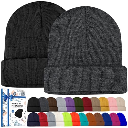 lucdnc Beanies for Men Women 2 Pack Fall Winter Men's Hats Unisex Warm Knit Skullies Beanies Soft Ski Caps