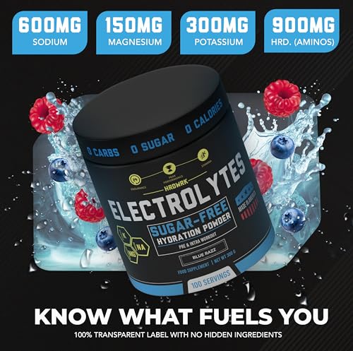 HRDWRK Electrolytes Powder with Magnesium, Potassium - Sugar Free Electrolytes Boost Endurance and Reduce Fatigue with Thi...