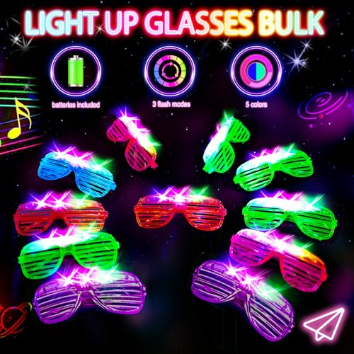 SHQDD 75PCS LED Glasses, Light Up Glasses, 5 Colors party glasses with 3 Light Modes, Glow in The Dark Party Supplies, Neo...