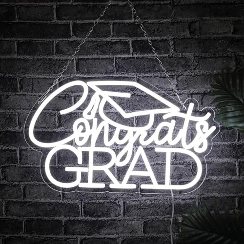 Congrats Grad Neon Sign for 2025 Graduation Decorations,16.5 x 9.9 IN White Dimmable Led Light Congrats Sign for Graduatio...