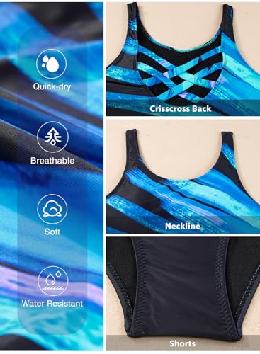 Aleumdr Womens Color Block Print One Piece Swimsuits Athletic Training Swimwear Bathing Suits