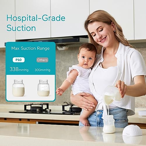 Paruu P10 Hands-Free Breast Pump Wearable, 338mmHg Strong Suction, Low Noise, 4 Modes & 9 Levels, Electric Breast Pump Por...